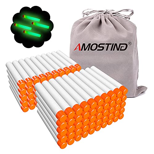 AMOSTING 100 Dardos Luminosos para Nerf, 7,2 cm Bala de Recarga Blanca Munición de Espuma para la Serie N-Modulus Fortnite Elite Strike Blasters con Bolsa de Juguete