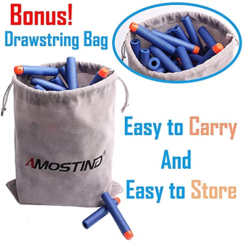 AMOSTING Dardos para Nerf 100 Piezas 7,2 cm Espuma Suave Balas Espuma Niño para N-Strike Elite Blasters Pfeile Dart Bullets con Bolsa de Almacenamiento Pistola de Juguete para Niños - Azul