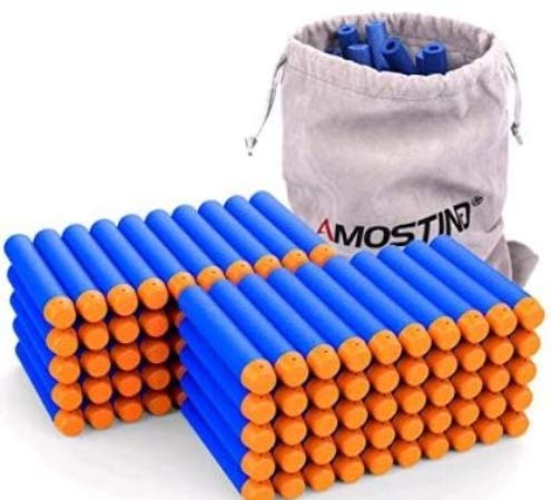 AMOSTING Dardos para Nerf 100 Piezas 7,2 cm Espuma Suave Balas Espuma Niño para N-Strike Elite Blasters Pfeile Dart Bullets con Bolsa de Almacenamiento Pistola de Juguete para Niños - Azul