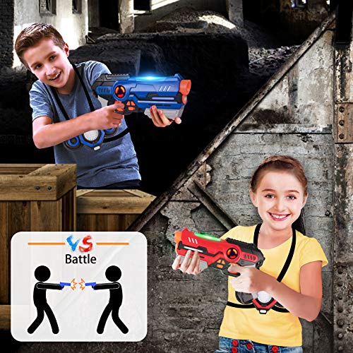 AMOSTING Pistola Láser, 4 Juegos de Laser Tag Infrarroja con Niebla y Chalecos, Juego de Lucha Multijugador Pistola de Juguete de 8 9 10 11 12+ Años Niños, Niñas, Adultos, Interior y Exterior