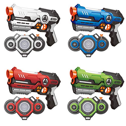 AMOSTING Pistola Láser, 4 Juegos de Laser Tag Infrarroja con Niebla y Chalecos, Juego de Lucha Multijugador Pistola de Juguete de 8 9 10 11 12+ Años Niños, Niñas, Adultos, Interior y Exterior