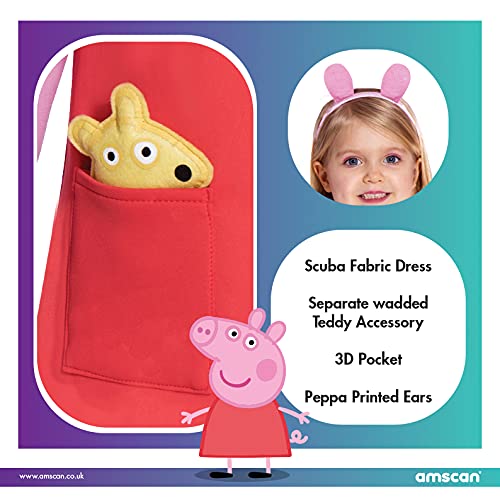 amscan 9905929 Vestido rojo con diseño de Peppa Pig, 2-3 años-1 pieza