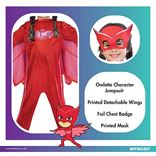 amscan PJMASQUES BIBOU-Owlette Disfraz 9902950, Rojo, 7/8 años