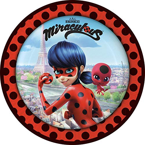 Amscan/Hobbyfun Set de fiesta de 44 piezas de Miraculous Ladybug, platos, vasos, servilletas y pajitas para 8 niños