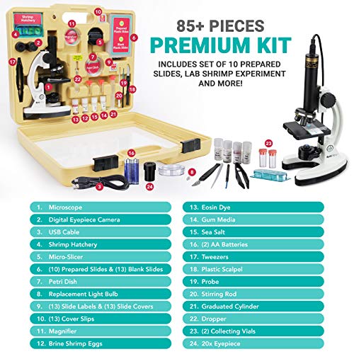 AmScope - IQCREW de 120X - 1200X Kit Premium para microscopio Stem de 85+ Piezas para niños con cámara a Color, Software Interactivo para niños - M40-K-MDM35