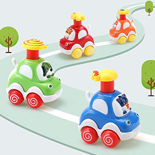 Amy&Benton Coches de Juguetes 2 años, Coches Bebes 1 años, Coche de Presión con Forma de Animal, Pack de 4 Vehículos de Juguete para Niños 3