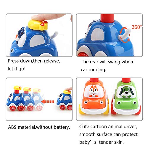 Amy&Benton Coches de Juguetes 2 años, Coches Bebes 1 años, Coche de Presión con Forma de Animal, Pack de 4 Vehículos de Juguete para Niños 3