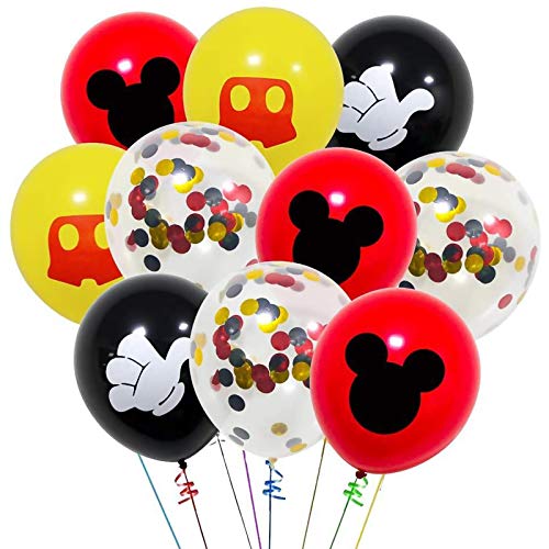 Amycute Decoración de Fiesta Mickey Mouse Cumpleaños, Banner de Happy Birthday Globos de Latex Negro Rojo, Globo de Papel de Aluminio de Número 3 para Fiesta Temática de Mickey Cumpleaños