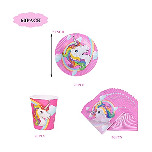 Amycute Juego de 80 accesorios de fiesta de unicornio arcoíris con platos, vasos, servilletas, tenedores para niños, regalo de cumpleaños, cumpleaños infantiles, decoración de fiestas.