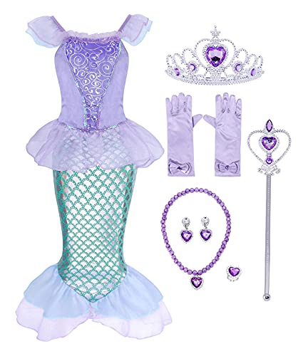 AmzBarley Disfraz sSirenita Niña Boda Fiesta Princesa Sirena Vestido Ropa Niña Cumpleaños Accesorios Cosplay Halloween Navidad Carnaval Bautizo 5-6 Años Púrpura