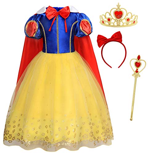 AmzBarley Disfraz Vestido Princesa Blancanieves Niña Tutu Ceremonia,Traje Niña,Disfraz Infantil Fiesta Carnaval Cosplay Halloween con Accesorios, 7-8 Años