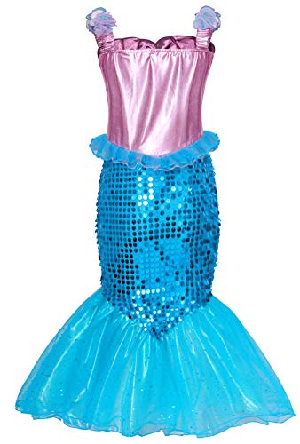 AmzBarley Sirena Vestido Niña Sirenita Princesa Disfraz Ropa Niña Cumpleaños Accesorios Boda Fiesta Bautizo Cosplay Halloween Carnaval Navidad 3-4 Años