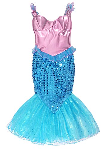 AmzBarley Sirena Vestido Niña Sirenita Princesa Disfraz Ropa Niña Cumpleaños Accesorios Boda Fiesta Bautizo Cosplay Halloween Carnaval Navidad 3-4 Años