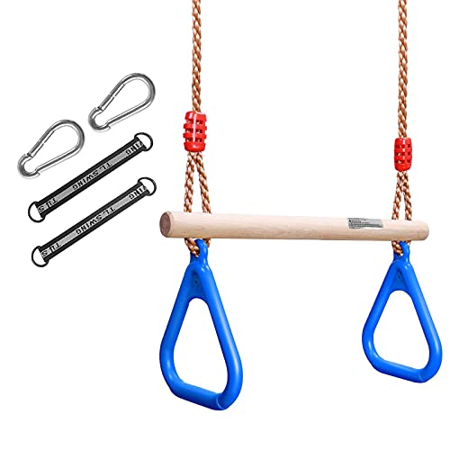 Anillas de gimnasia trapezoidal,columpio 2 en 1, Trapecio para niños con Anillos,Anillas Gimnasia, Columpios de Cadena de Alta Resistencia,Soporta hasta 120 kg (Azul)