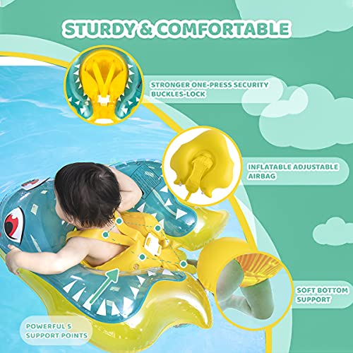 Anillo de Natación Flotador,Bebés Natación Anillo con Bomba Manual,Infant Natación Flotador,Asiento Ajustable y Cintura,Juguetes de Piscina Inflable para Bebés(6 - 36 Meses,Pez Diablo)