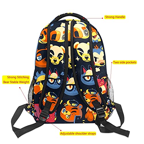 Animal Crossing FacesBackpack mochila escuela primaria adolescente niño escuela escuela bolsa niños escuela bolsa de hombro bolsa de viaje portátil mochila