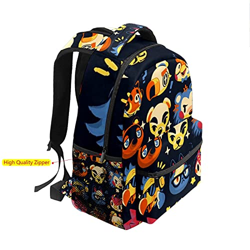 Animal Crossing FacesBackpack mochila escuela primaria adolescente niño escuela escuela bolsa niños escuela bolsa de hombro bolsa de viaje portátil mochila