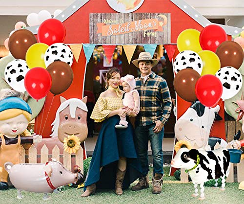 Animales de granja Decoraciones de cumpleaños para el corral Suministros para fiestas de animales Niños Niñas Primer cumpleaños con adornos para tortas Animales de granja Globos para caminar