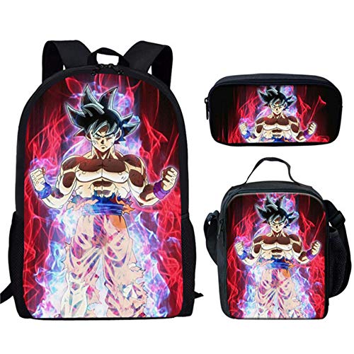 Anime Dragon Ball Z Bolso de Hombro Mochila Escolar Son Goku con Caja de Almuerzo, Juego de bolígrafo, Bolsas primarias para niños