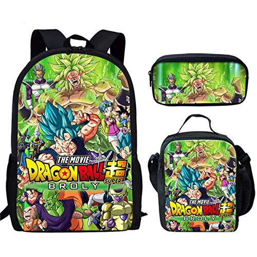 Anime Dragon Ball Z Bolso de Hombro Mochila Escolar Son Goku con Caja de Almuerzo, Juego de bolígrafo, Bolsas primarias para niños