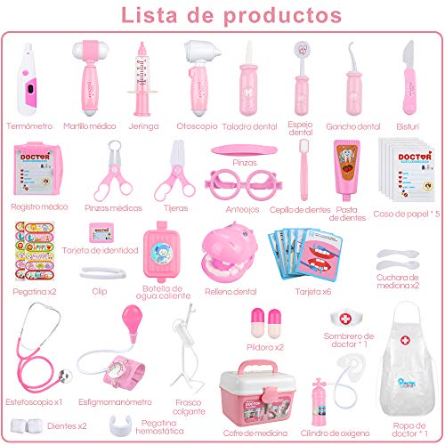 Anpro 46pcs Kit Maletin de Doctor y Enfermera,Juegos de Niños,Kit de Dentista con Estetoscopio y Abrigo,Regalo para Niños en Fiestas,Cumpleaños,Navidad, Juego de Roles del Doctor