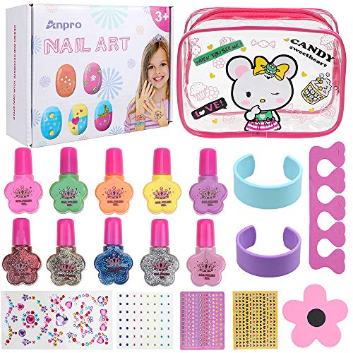 Anpro Kit de Manicura,Esmalte de Uñas Desgarrado para Niñas, Juguetes para Chicas, Regalo de Princesa para Niñas en Fiesta,Cumpleaños,Navidad