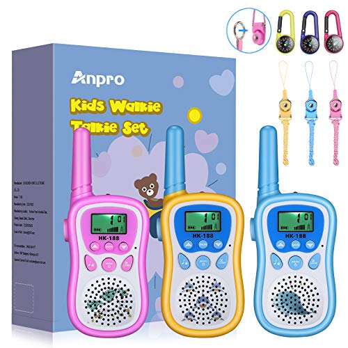 Anpro Walkie Talkie Niños,Walkie Talkie,8 Canales de Transmisión con Pantalla LCD y Linterna, Regalos Niños para Actividades Externas, Camping,Navidad,Fiesta,Cumpleaños