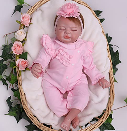 antboat Encantador Muñeca Reborn Bebé Niña 22 Pulgadas 55 cm Silicona Suave Vinilo Niña de Ojos Cerrados Muñecas Vida Real Natural Regalos de Cumpleanos Reborn Dolls