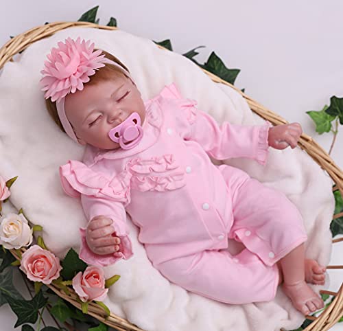 antboat Encantador Muñeca Reborn Bebé Niña 22 Pulgadas 55 cm Silicona Suave Vinilo Niña de Ojos Cerrados Muñecas Vida Real Natural Regalos de Cumpleanos Reborn Dolls