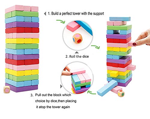 Aoi Tablero de apilamiento de Madera, Juego de Bloques de caída de la Torre de Madera Colorida para niños y Adultos, Juguetes educativos de diversión 48 Piezas