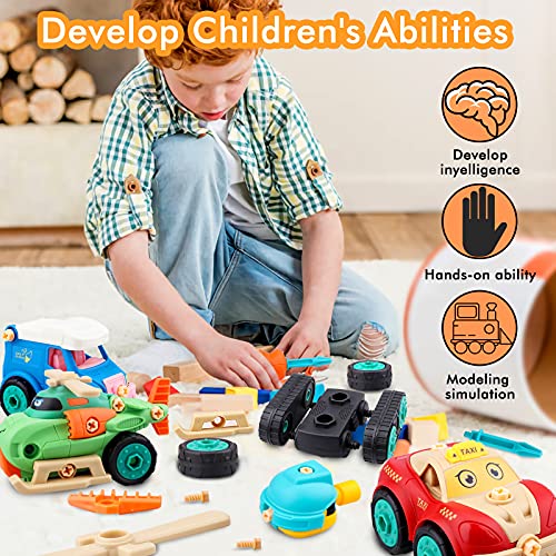 aovowog Coches de Juguetes Camion Juguete Vehículos de Construcción,4 In 1 Ensamblarde Juguetes Bebe Tractores Avión Juguete con Destornillador,Regalos para Niños