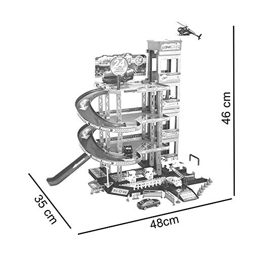 Aparcamiento de juguete para niños, garaje de aparcamiento, garaje, incluye 4 coches de juguete y helicópteros, juego de juego con gasolinera, silla de conducir, túnel de lavado y taller.