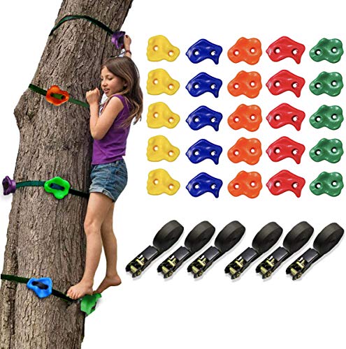 APJJ Rocodromo, Presas Escalada Niños Climbing Stones Set 15 Agarraderas para Trepar Árboles Y 6 Correas De Trinquete para Niños Y Escaladores Adultos