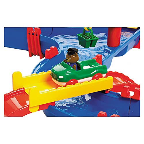 AquaPlay 8700001528 Megabridge Waterway Colorida Mesa de Juego de Agua con Sistema de Canal de Trabajo, grúa elevadora, Puentes, Barco y Juguete de Coche, Adecuado para niños a Partir de 3 años