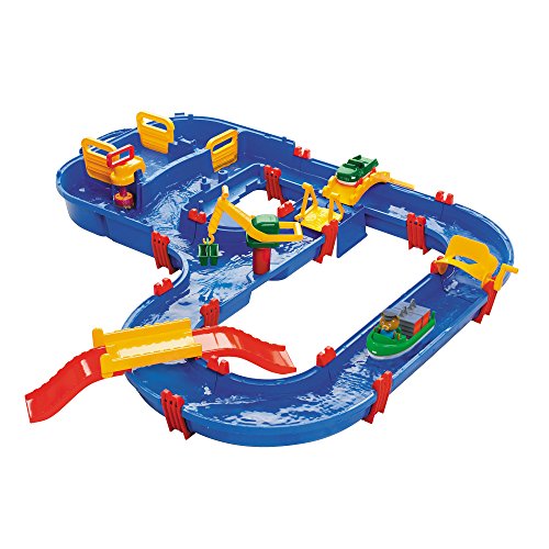 AquaPlay 8700001528 Megabridge Waterway Colorida Mesa de Juego de Agua con Sistema de Canal de Trabajo, grúa elevadora, Puentes, Barco y Juguete de Coche, Adecuado para niños a Partir de 3 años