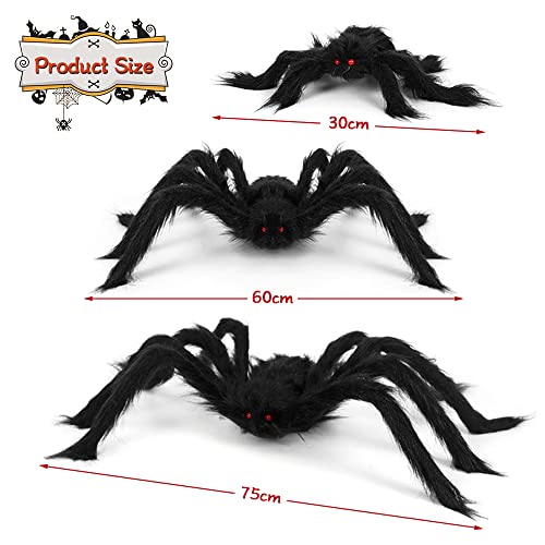 Araña Gigante Halloween Grande, 3PCS Araña Halloween, 75 cm, 60 cm, 30 cm, Araña de Peluche de Terror Gigantedecoración de Jardín Espeluznante, Decoración de Araña Ojos Rojos de Halloween