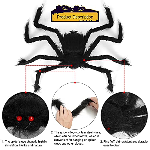 Araña Gigante Halloween Grande, 3PCS Araña Halloween, 75 cm, 60 cm, 30 cm, Araña de Peluche de Terror Gigantedecoración de Jardín Espeluznante, Decoración de Araña Ojos Rojos de Halloween