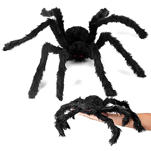 Araña Gigante Halloween Grande, 3PCS Araña Halloween, 75 cm, 60 cm, 30 cm, Araña de Peluche de Terror Gigantedecoración de Jardín Espeluznante, Decoración de Araña Ojos Rojos de Halloween