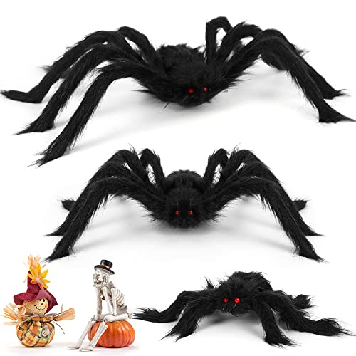 Araña Gigante Halloween Grande, 3PCS Araña Halloween, 75 cm, 60 cm, 30 cm, Araña de Peluche de Terror Gigantedecoración de Jardín Espeluznante, Decoración de Araña Ojos Rojos de Halloween