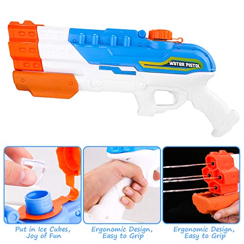 ARANEE Pistolas de Agua 4 boquillas, Super Pistola para niños Adultos con Alcance Largo, 1.2L Pistola de Agua Super Soaker, Juguete Infantil para Batalla de Agua, Playa, Piscina, Jardin