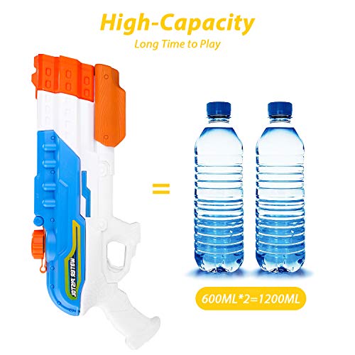 ARANEE Pistolas de Agua 4 boquillas, Super Pistola para niños Adultos con Alcance Largo, 1.2L Pistola de Agua Super Soaker, Juguete Infantil para Batalla de Agua, Playa, Piscina, Jardin