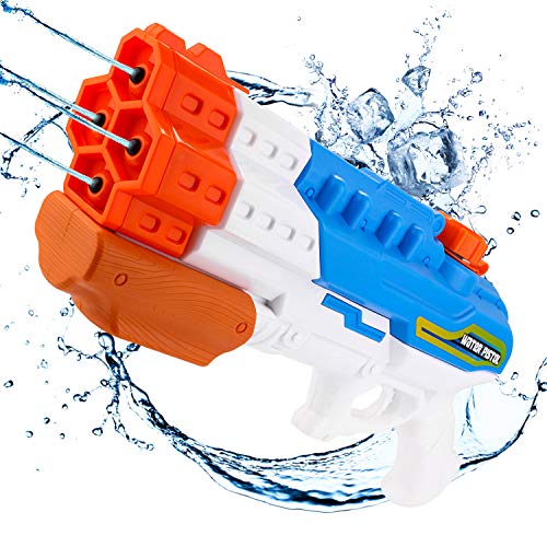 ARANEE Pistolas de Agua 4 boquillas, Super Pistola para niños Adultos con Alcance Largo, 1.2L Pistola de Agua Super Soaker, Juguete Infantil para Batalla de Agua, Playa, Piscina, Jardin