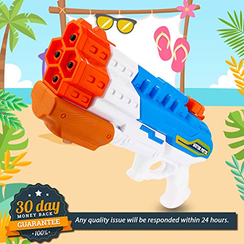 ARANEE Pistolas de Agua 4 boquillas, Super Pistola para niños Adultos con Alcance Largo, 1.2L Pistola de Agua Super Soaker, Juguete Infantil para Batalla de Agua, Playa, Piscina, Jardin