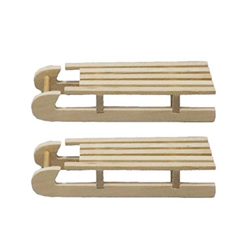 Artibetter Mini Trineo de Madera casa de muñecas Trineo Ornamental Escena navideña Modelo Accesorios 2pcs