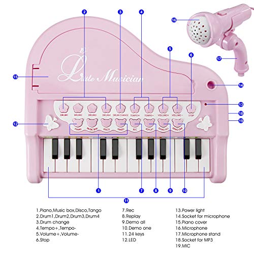 ASTOTSELL Baby Piano Keyboard Toy, Rosa 24 Teclas Niños Piano Instrumentos Musicales con micrófono para niñas Juguetes de Regalo de cumpleaños (Rosado)