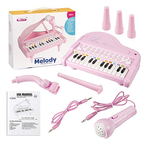 ASTOTSELL Baby Piano Keyboard Toy, Rosa 24 Teclas Niños Piano Instrumentos Musicales con micrófono para niñas Juguetes de Regalo de cumpleaños (Rosado)