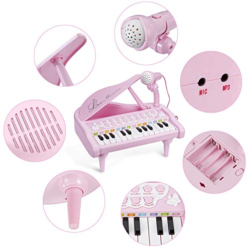 ASTOTSELL Baby Piano Keyboard Toy, Rosa 24 Teclas Niños Piano Instrumentos Musicales con micrófono para niñas Juguetes de Regalo de cumpleaños (Rosado)