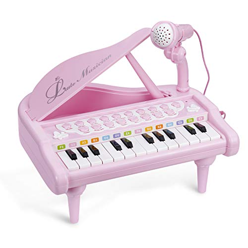 ASTOTSELL Baby Piano Keyboard Toy, Rosa 24 Teclas Niños Piano Instrumentos Musicales con micrófono para niñas Juguetes de Regalo de cumpleaños (Rosado)