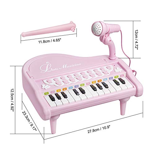 ASTOTSELL Baby Piano Keyboard Toy, Rosa 24 Teclas Niños Piano Instrumentos Musicales con micrófono para niñas Juguetes de Regalo de cumpleaños (Rosado)