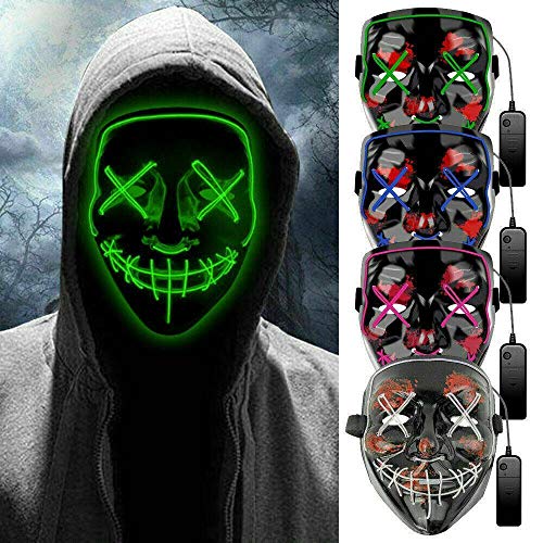 ATIN Máscara de luz LED, máscara de cráneo brillante para hombre, accesorios de disfraz de Halloween, máscara de muerte de miedo